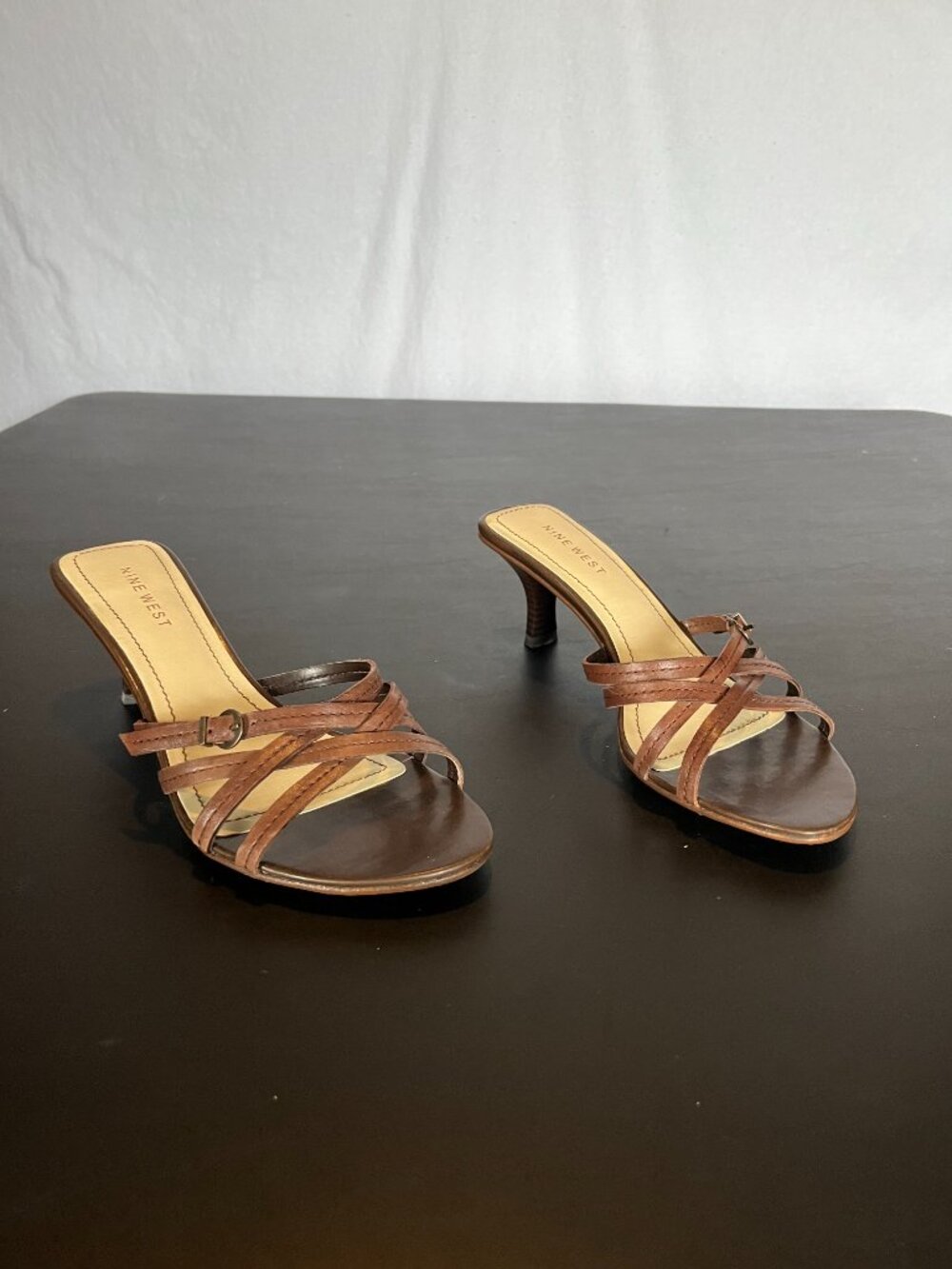 Nine West Brown Strappy Leather Mule Kitten Heels